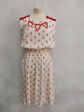 Ruby Rocks Red Anchor Print Sleeveless Cream Dress 6